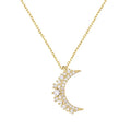 Unique 925 Sterling Silver Flat Cable Chain CZ Zircon Moon Pendant Necklace for Women Wholesale