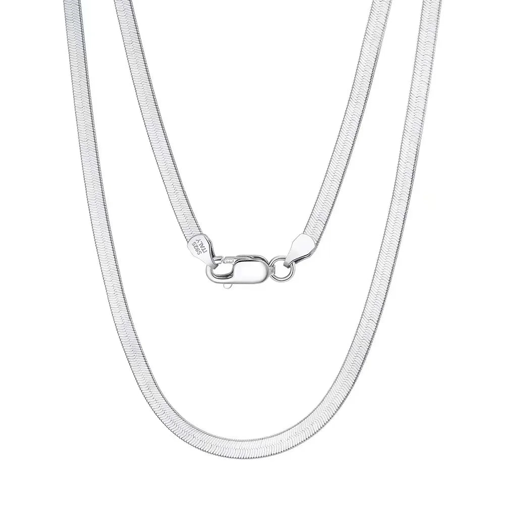 Hot Sale 925 Sterling Silver Hip Hop Mens 3.3mm 4.5mm Flat Snake Choker 18k Gold Plated Herringbone Necklace Jewelry