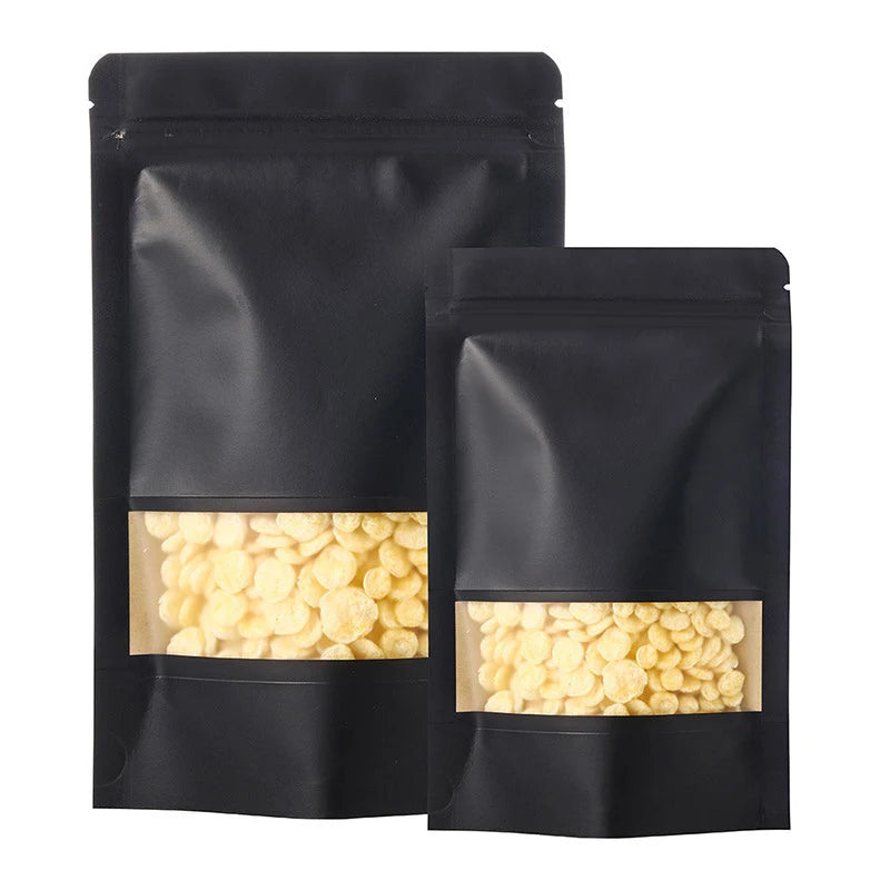 Black Kraft Paper Stand up Pouch with Window Resealable Smell Proof Ziplock for Snack Nuts Tea for Food Digital Printing