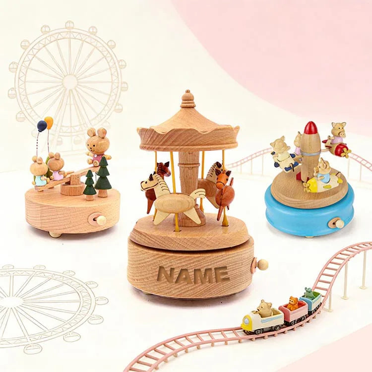 Handmade Wooden Merry Go Round Music Box Beech Wood Amusement Park Theme Kids Birthday Home Decor Bulk