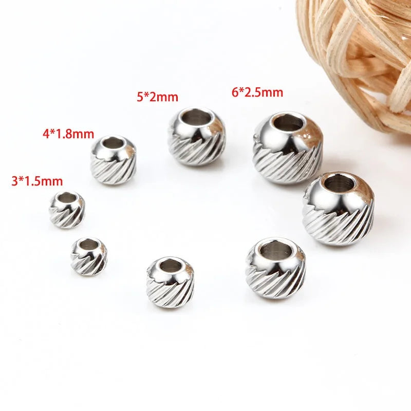 Twill Circle Spacer Spacer Stainless Steel 4/5/6/8mm Round Spacer Beads Oblique Pattern Loose Beads for DIY Women