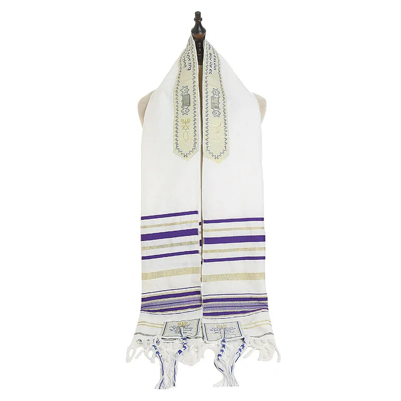 New Muslim Spring Polyester Prayer Shawl English Hebrew with Matching Case Jewish Prayer Scarf