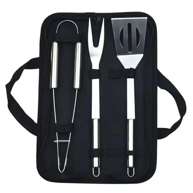 3pcs Stainless Steel Fork Tongs Spatula Bbq Utensils Set Barbecue Grill Tool Set With Heat Resistant