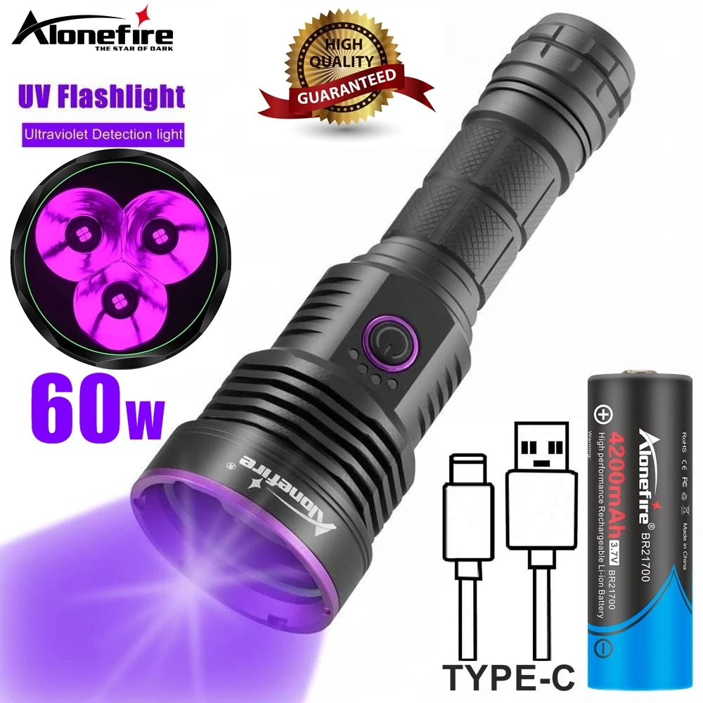 Alonefire SV43 3x365nm 60W High Power UV Led Flashlight Money Pet Stains Ore Hunting Marker Scorpion Ultraviolet Detection Torch