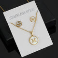 A-Z Letter 2 Set Fashion Jewelry Necklace Earring 18K Gold Plated Link Chain Stainless Steel Pendant Wedding Party Women