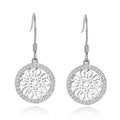 925 Sterling Silver Fashion Round Disc Flower Stud Earrings Hollow Out Design Fine Jewelry