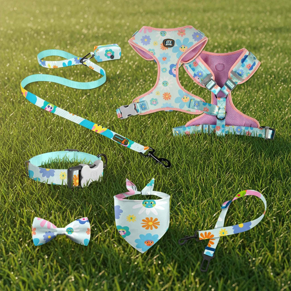 MIDEPET Luxury Solid Dog Harness Set High Quality Nylon/Polyester Personalized Adjustable Collar Lead Bandana Padded
