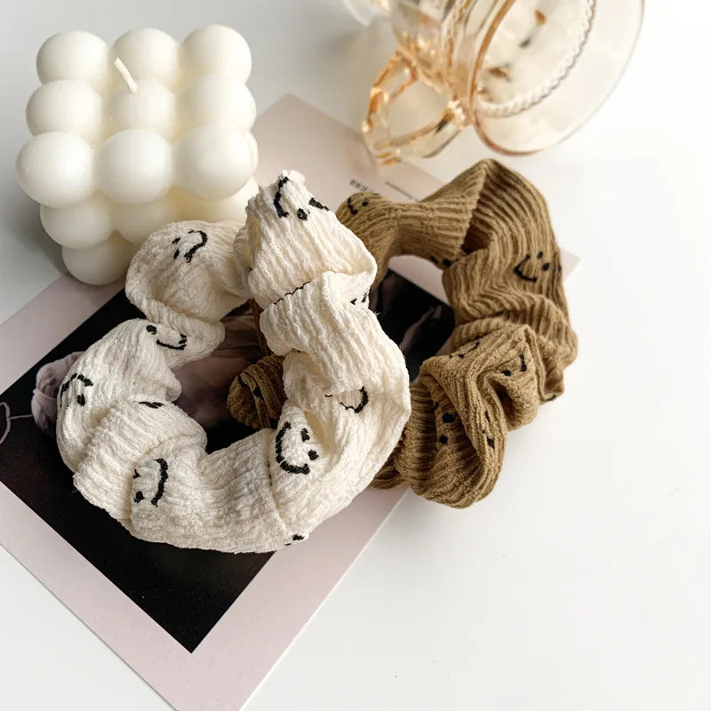 Customized Fabric Hair Elastic Smiling Design Hair Scrunchies Lady Girls Hair Accessories