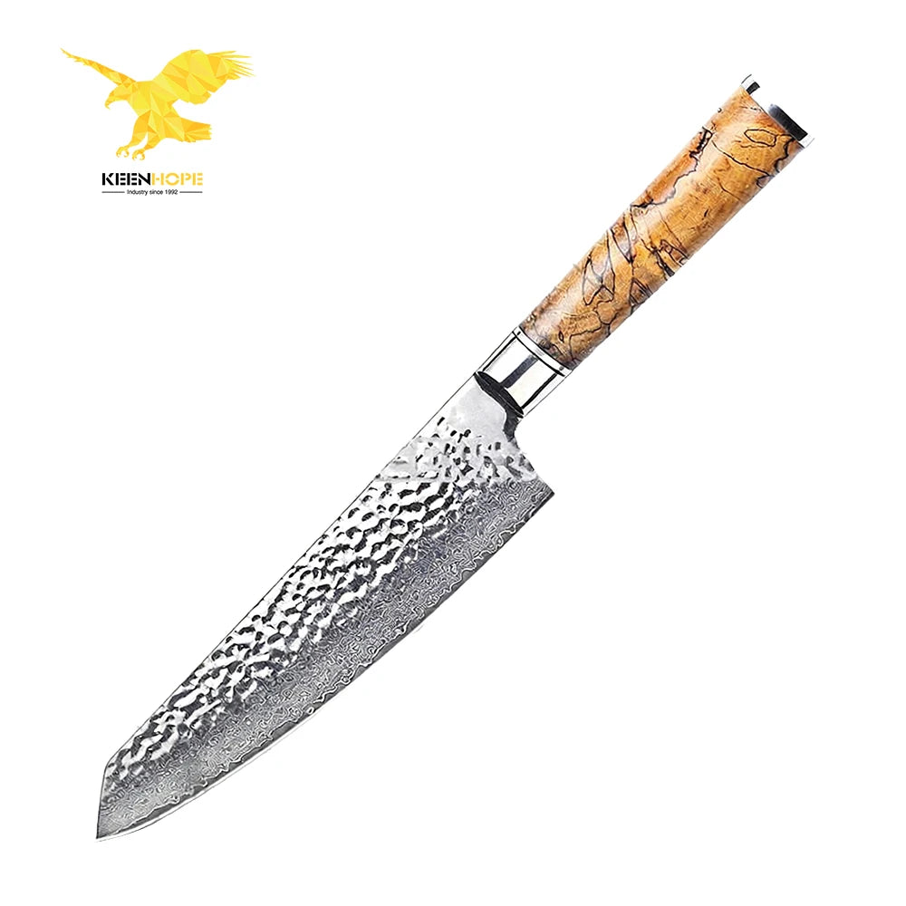 KEENHOPE Stunning 8-Inch Chef Kiritsuke Japanese Knife 67-Layers Damascus Steel VG10 Core with Spalted Maple Wood Sharp