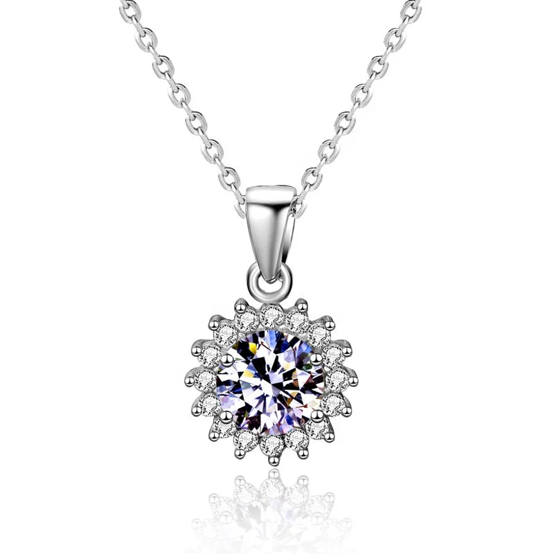 XMZ001 Sunflower Lab Moissanite Diamond Pendant Real 925 Sterling Silver Charm Party Wedding Pendants Necklace for Women Jewelry