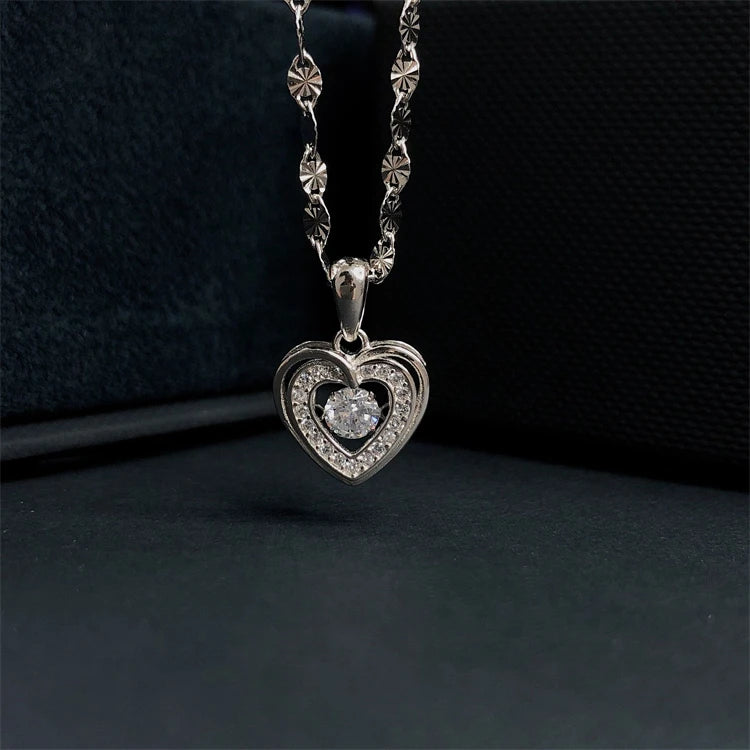 Wholesale Fine Jewelry Dainty 925 Sterling Silver CZ Diamond Heart Pendant Necklace for Women