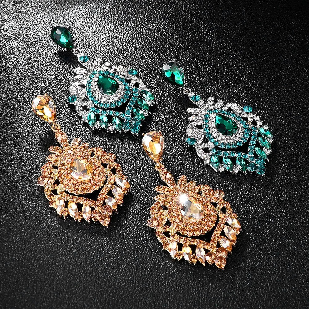 Statement Diamond Water Drop Dangle Earrings Women Glass Rhinestone Geometric Earrings Bridal Jewelry
