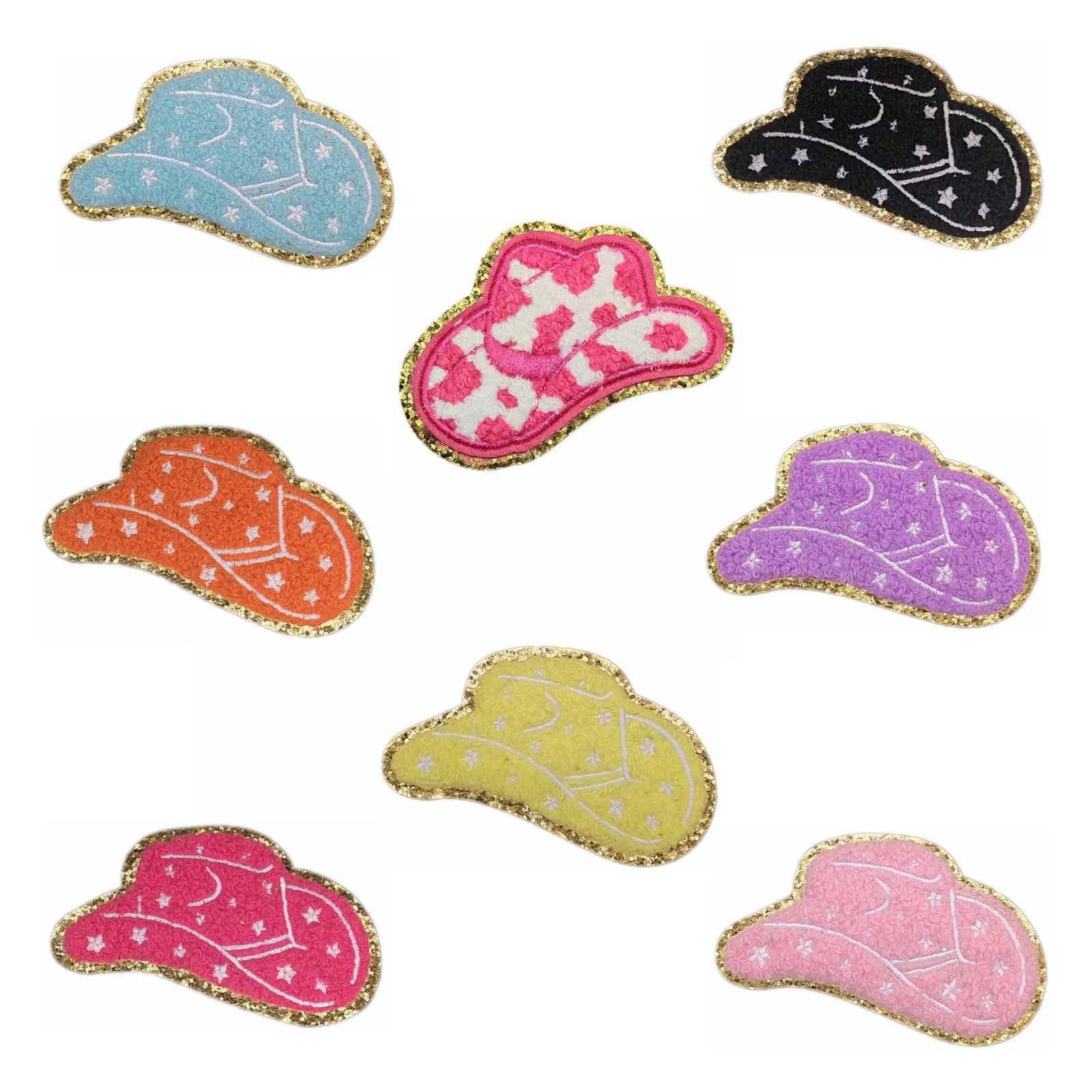 Caps Chenille Glitter Handmade Embroidery Iron-on Patches Cowgirl Hats Patch