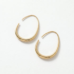 QIAOREN 12321 Waterproof Tarnish Free Open Drop Hoop Earrings Gold Stainless Steel Tapered Oval Egg Shaped Minimalist Jewelry