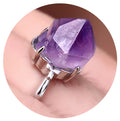 Raw Amethyst Engagement Ring for Women Men Girl Silver Druzy Quartz Crystal Irregular Genuine Stone Adjustable Ring