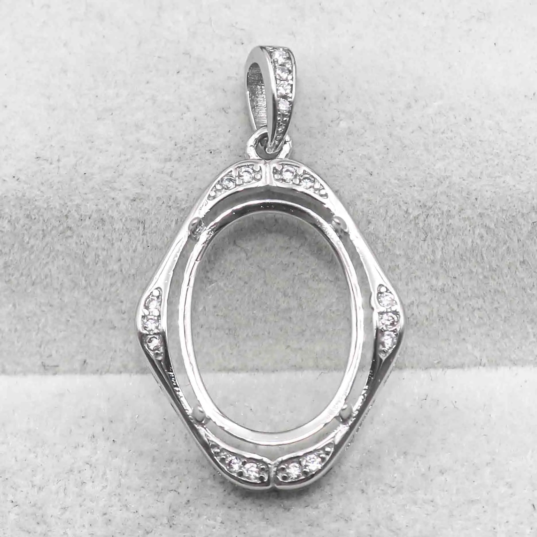 Sterling Silver 11*16mm Semi Mount Pendant Empty Frame Blank Support Setting S925 Base Holder Without Center Stone for DIY Inlay