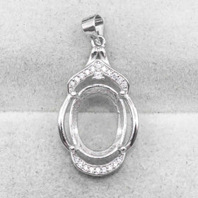 Sterling Silver 11*15mm Semi Mount Pendant Empty Frame Blank Support Setting S925 Base Holder Without Center Stone for DIY Inlay