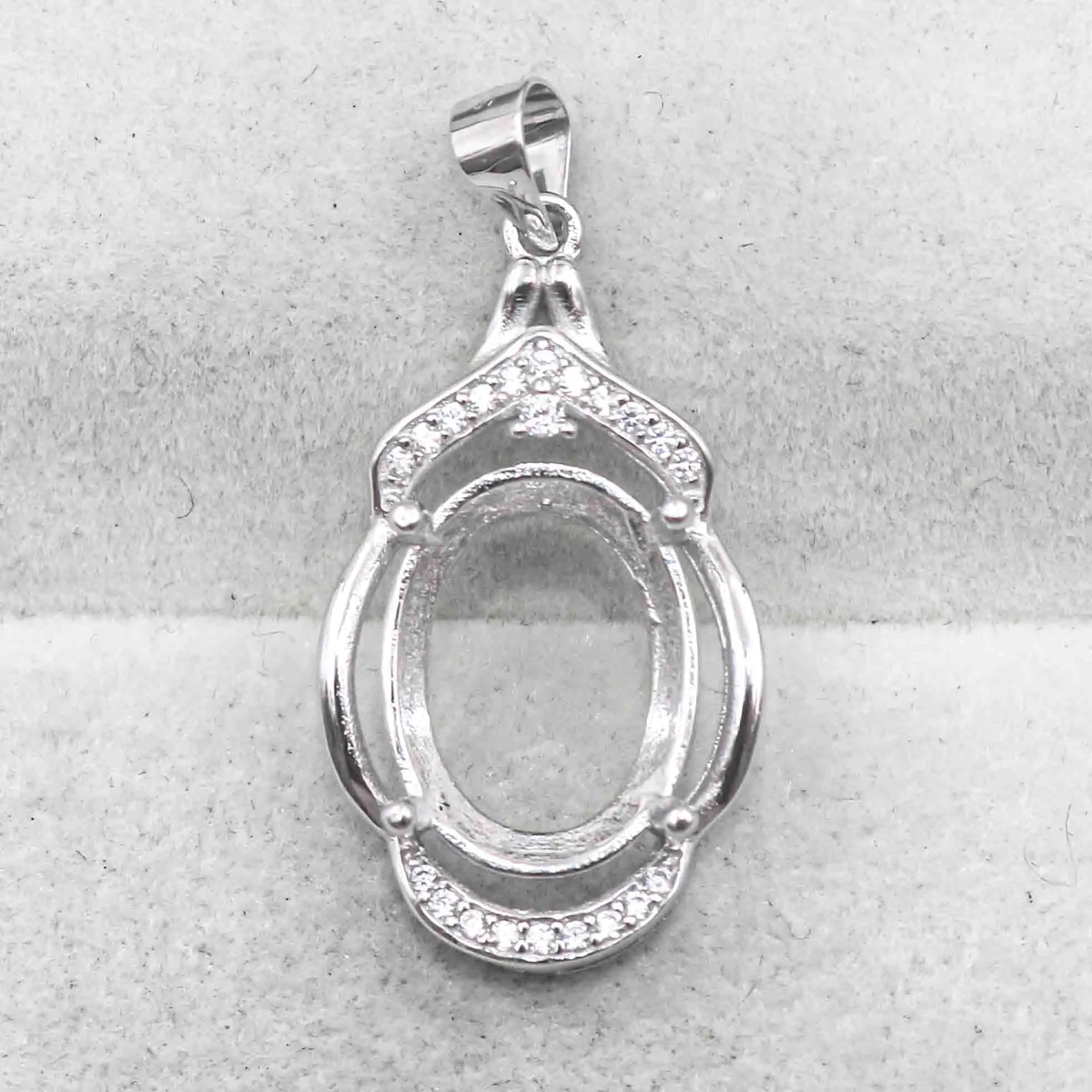 Sterling Silver 11*15mm Semi Mount Pendant Empty Frame Blank Support Setting S925 Base Holder Without Center Stone for DIY Inlay