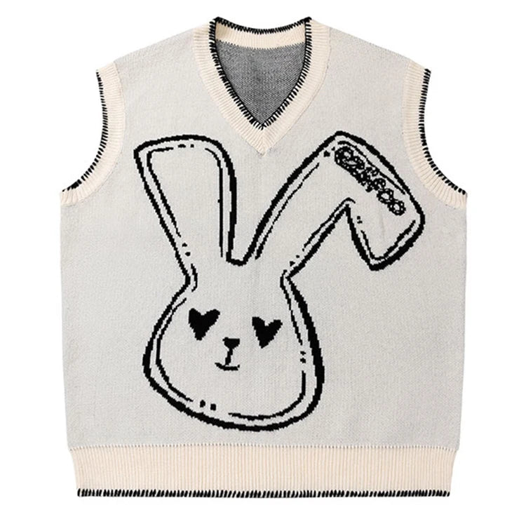 2024 New Arrival Custom Women's Loose Sleeveless Pullover Knitwear Cotton Jacquard Pattern Knitted Top V Neck Vest Sweater