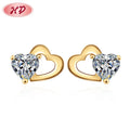 Fashionable Heart Shaped 18K Gold Plated Jewelry Pink Cubic Zirconia Woman Sutd Earrings Wholesale Jewelry
