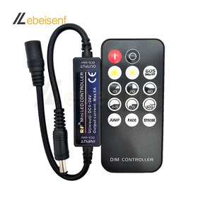14-Key Mini LED Controller-DC 5-24V 6A PWM Dimmer RF Remote Male/Female Plug Single Color LED 5050 Strip Lights 144W Max Load