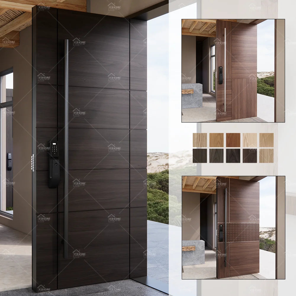 American Style Contemporary Timber Plank External Doors for House Home Oversized Solid Wood Entry Front Pivot Doors