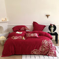 100%cotton Red Rose Embroidery Duvet Cover king Size pink Girl Pillow Cover Home Textile Bedding Sets Wholesaler