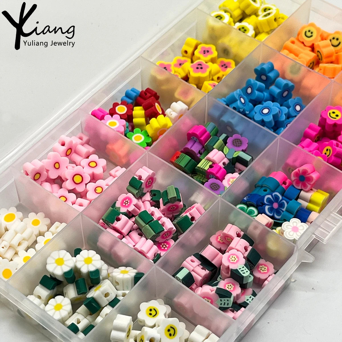 Wholesale 15 Grids 10mm Flower Daisy Soft Pottery Multiple Colours Used for DIY Bracelets & Necklaces for Children in Box Set