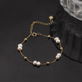 RINNTIN GPB40 Korean Bracelet 14K Gold Plated Beads with Freshwater Pearl Adjustable Link Chain Pearl Bracelets for Women