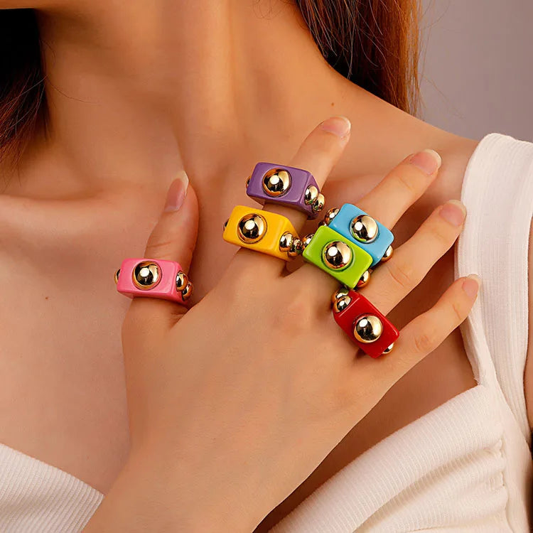 RR1004 Popular 90s Girls Acrylic Ring Chunky Gold Statement Resin Acrylic Rings