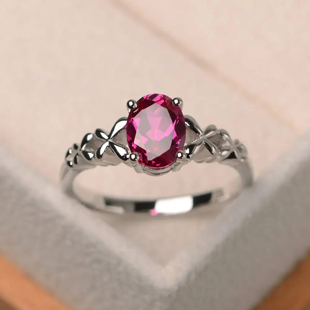 16 Colors Oval  Shape 12 Colors Birthstone S925 Sterling Silver Birthstone Ring