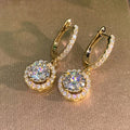 Huitan Bling Bling Girls Shiny Round Gem Drop Hollow Earrings Rose Gold Luxury Zircon Beautiful Earrings Women