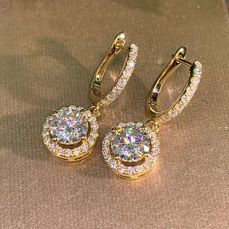 Huitan Bling Bling Girls Shiny Round Gem Drop Hollow Earrings Rose Gold Luxury Zircon Beautiful Earrings Women