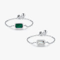 925 Sterling Silver Fine Jewelry Small Delicate High-end Emerald Cut Cubic Zirconia Adjustable Link Chain Rings for Women