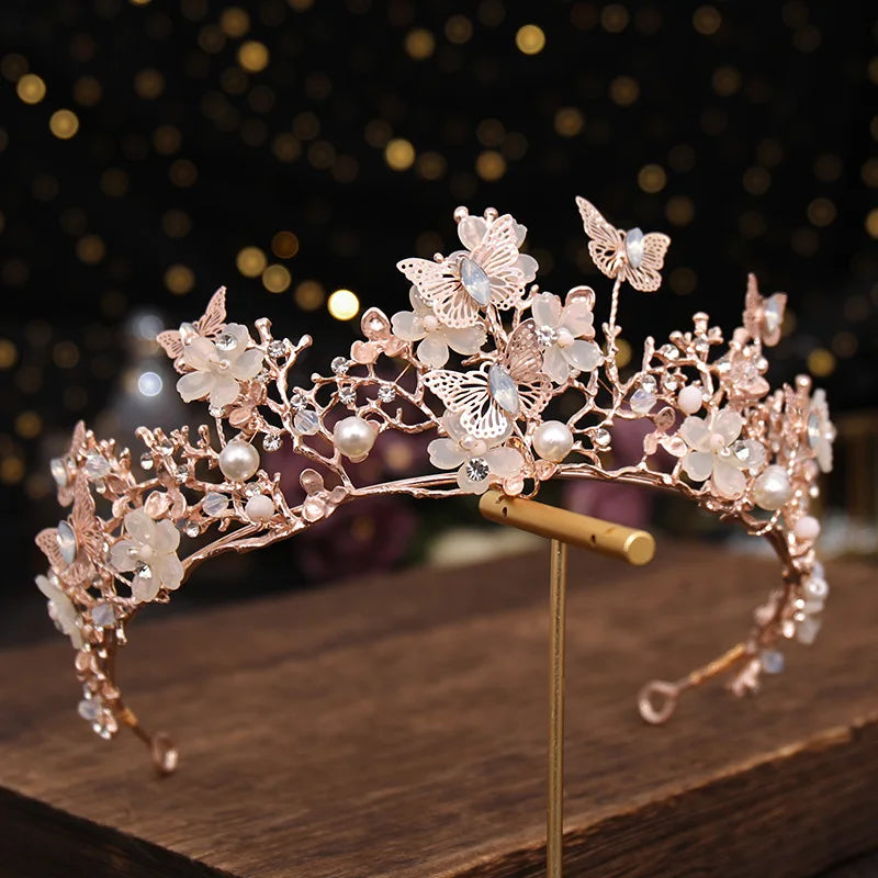 Handmade Crown butterfly Crystal Tiara Headband Bridal Wedding Bridal Hair Accessories