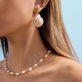 New Arrivals Beach Waterproof Jewelry 18K Gold Plated Stainless Steel Ocean Style Threaded White Conch Shell Earrings for Women