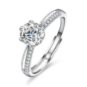 OAHLAN Fashion Jewelry Dainty 1.0ct Round Cut Adjustable S925 Sterling Silver Moissanite Rings for Women Wedding Engagement Gift