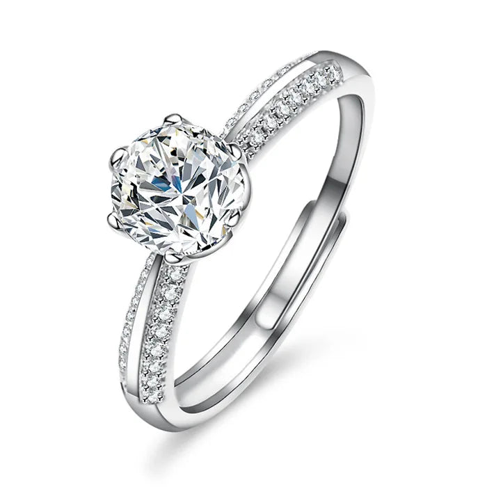 OAHLAN Fashion Jewelry Dainty 1.0ct Round Cut Adjustable S925 Sterling Silver Moissanite Rings for Women Wedding Engagement Gift