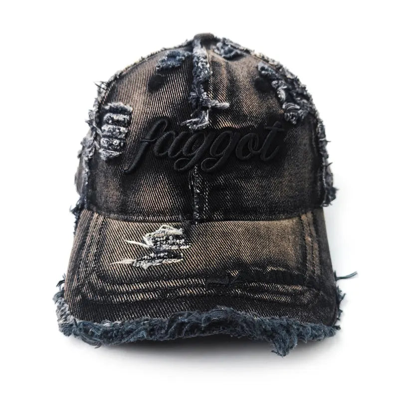 Vintage Distressed Jean Hat Custom Washed Denim Ripped Baseball Cap Adjustable Clip for Universal Fit