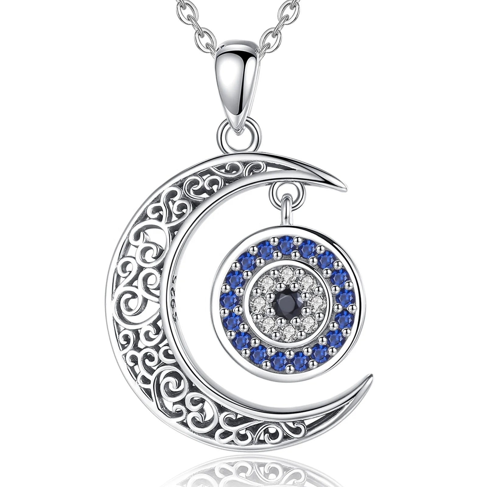 Wholesale Price 925 Sterling Silver Cubic Zirconia Moon and Devil Eye Necklaces for Women