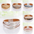 Hot Double Color Bracelet Cross Multi-layer Thin Bracelet Wide Edge Magnetic Buckle Leather Bracelet