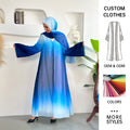 Habib Islamic Clothing Chiffon 3 Piece Open Abaya Hijab Set Wholesale Stock Gradient Glitter Abaya Dress