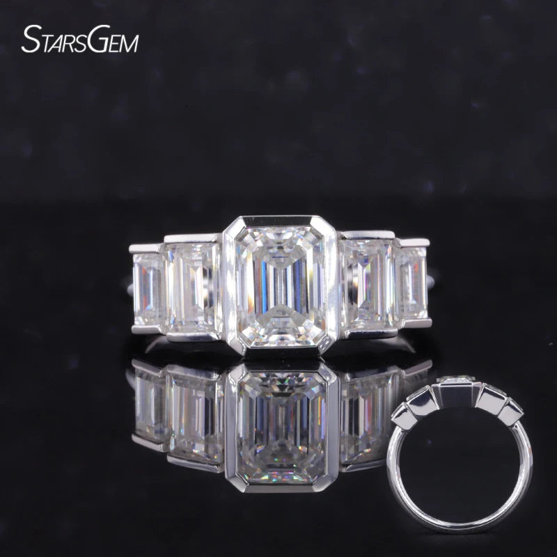 Starsgem Lab Grown Diamond Ring Emerald Cut CVD HPHT Lab Diamond 10k Gold Ring Jewelry
