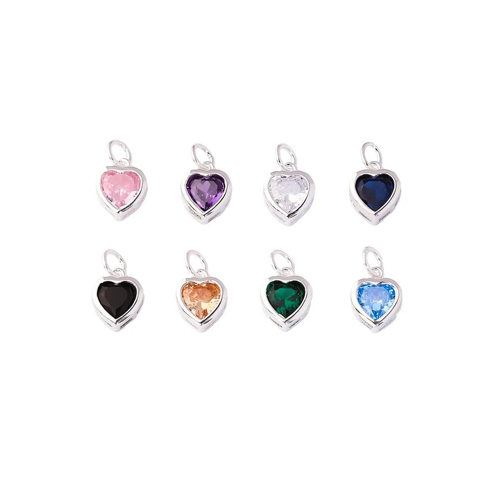 Mini 7.6mm Cute 925 Sterling Silver Colourful Zircon Heart Charm Pendant for Jewelry Making Accessories