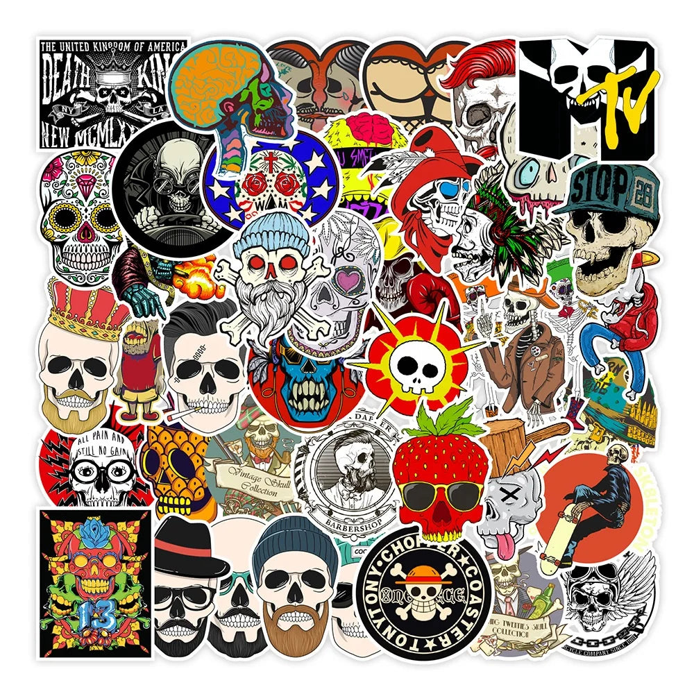 100Pcs Fashion Skeleton Art Graffiti Label Sticker for Boy Skateboard Luggage Laptop Phone Decorative Logo Stickers