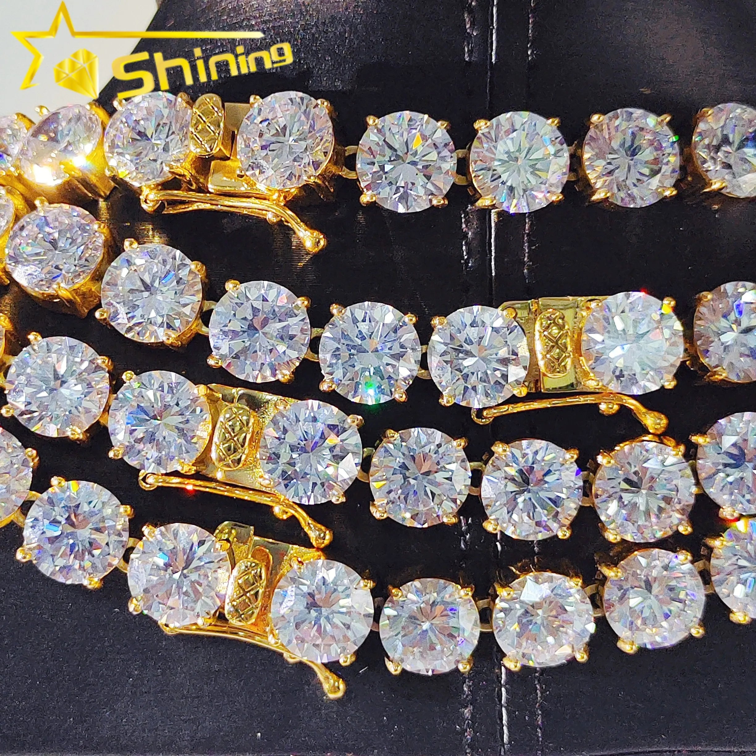 In Stock 5A Cubic Zircon Tennis Chain 316L Stainless Steel CZ Gold Plated 10mm Tennis Necklace Bracelets Hip Hop