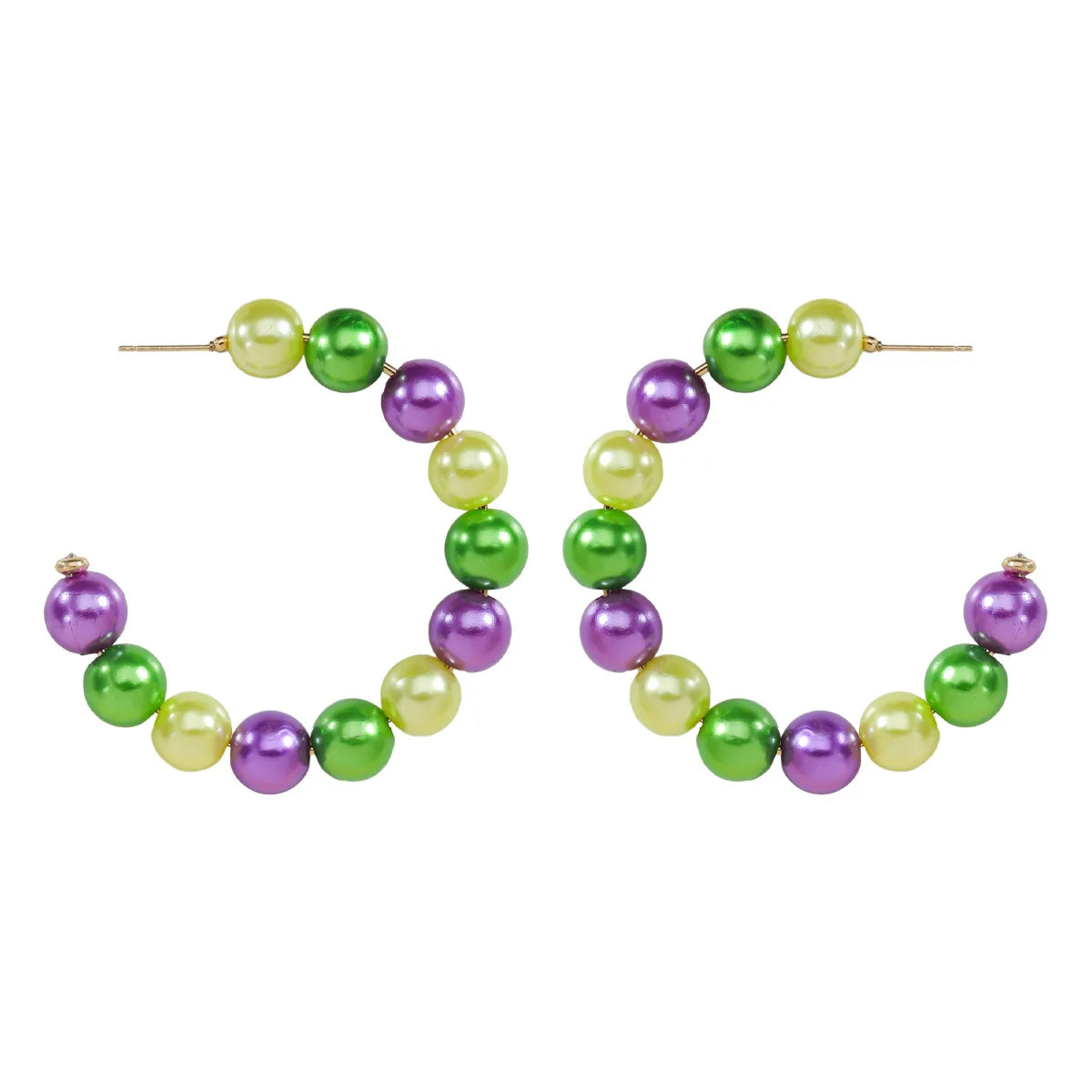 Mardi Gras Green Yellow Purple Pearl Colorful Carnival Party Fashion  Earrings for Women