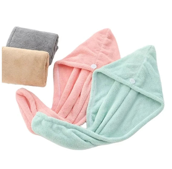 Private Label Adult Microfiber Terry Spa Turban Handmade Quick-Dry Hair Towel with Button for Home Use