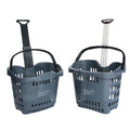 55L Plastic Rolling Shopping Basket 2-Wheel Pull Along Cart with Telescopic Handle for Retail Store