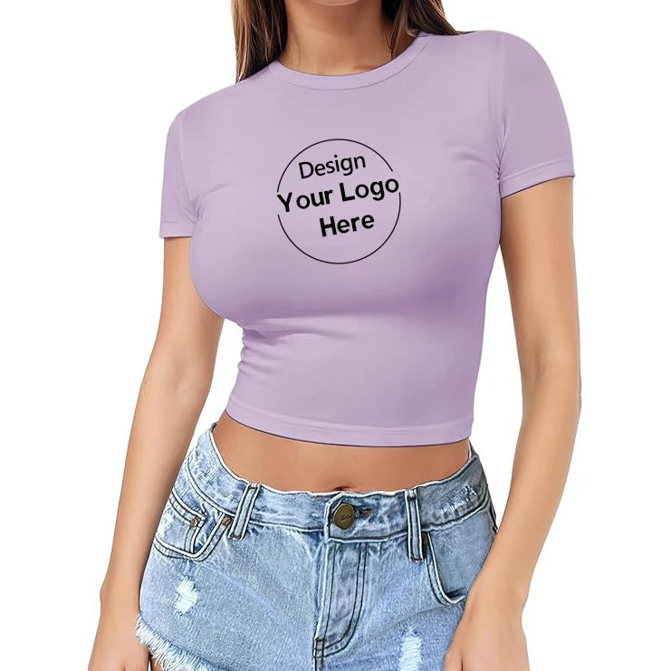 Custom Logo Women Crop Top T-shirt Lightweight Casual Blank Women's Cropped Tshirt